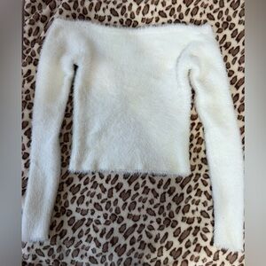 Elegant White Fuzzy Sweater